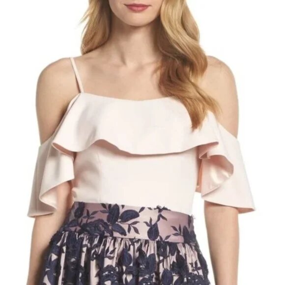 Eliza J Ruffled Cold Shoulder Top - Picture 1 of 7